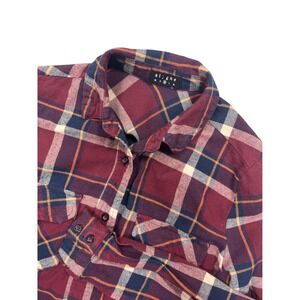 Womens Alygne Flannel Shirt Medium Burgundy Plaid Long‎ Sleeve Button Up Cotton